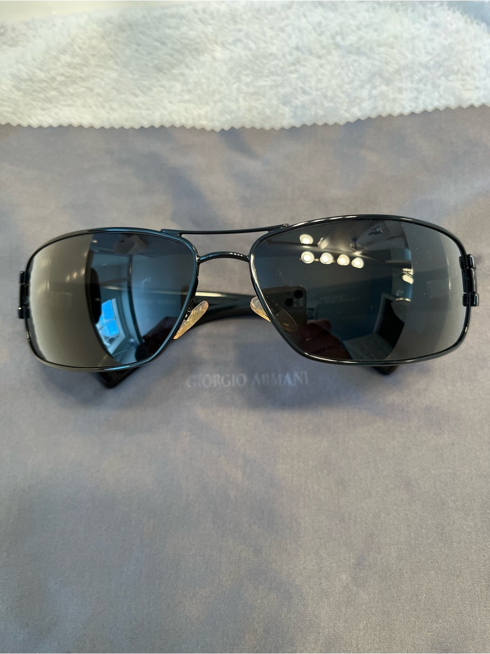 Giorgio Armani Black Metal Aviator Sunglasses with Dark Gray Lenses